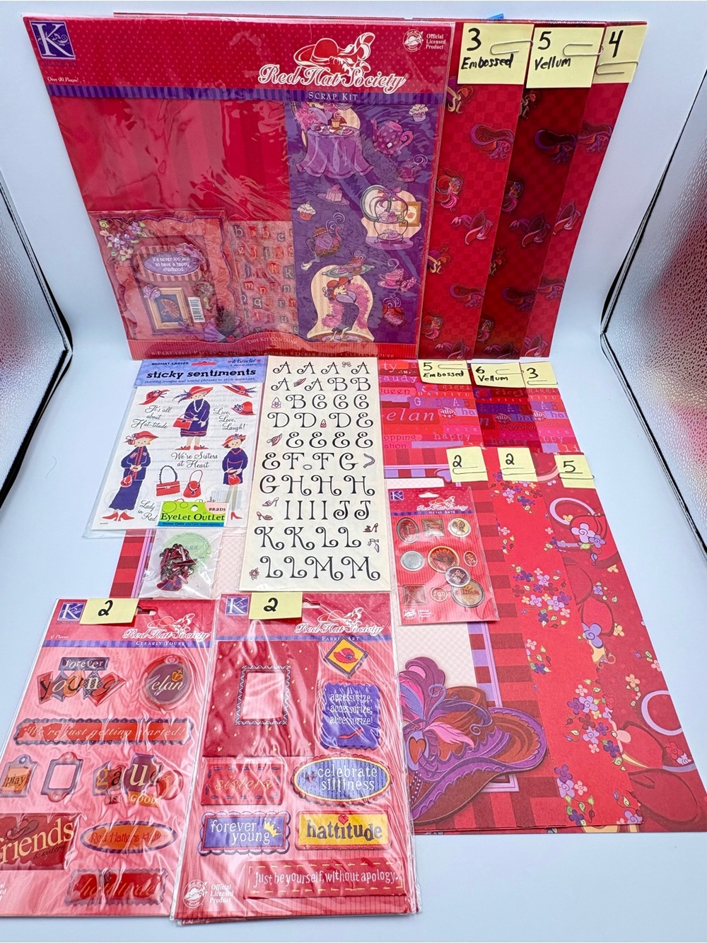 Red Hat Society Scrapbooking Bundle. Scrap Kit, 35 Pieces 12”x 12” Paper + More!